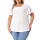 thumbnail image 4 of Agnes Orinda Camiseta de Escuela para Mujer Talla Grande Cuello Redondo Ajuste Suelto Manga con Volantes Verano Hueco Blusas Casuales 2X Blanco, 4 of 6