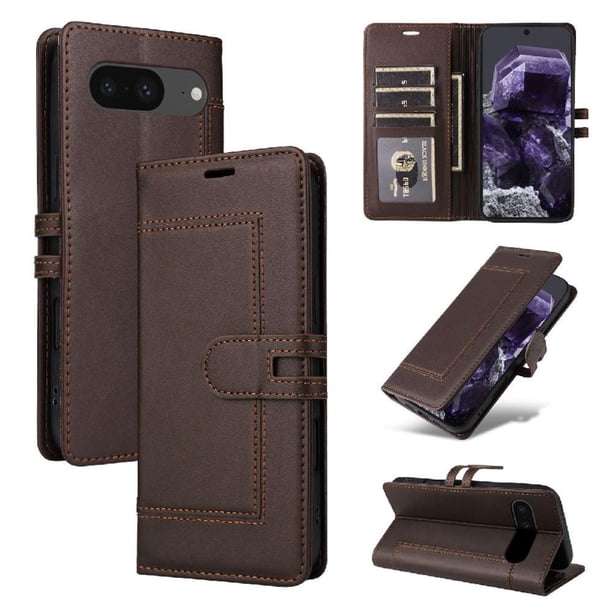 Premium Wallet Case for Google Pixel 8 with Card Slots & Kickstand, Flip Cover Brown
