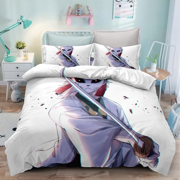 Be-d Duv-et Cove-r Anime Ca-rtoon Demon-Sl-ayer Bedding -Sets 3D Lightw-eight 3-Piece- Comforter Sets 1 Duvet C-over and 2 Pill-ow Shams for Boys Girl
