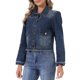 thumbnail image 4 of CHAQUETA DE JEAN CHIC INSPIRADORA para Mujeres de Moda Manga Larga Dobladillo Crudo Botón Arriba Chaquetas de Mezclilla Recortadas XS Azul Oscuro, 4 of 6