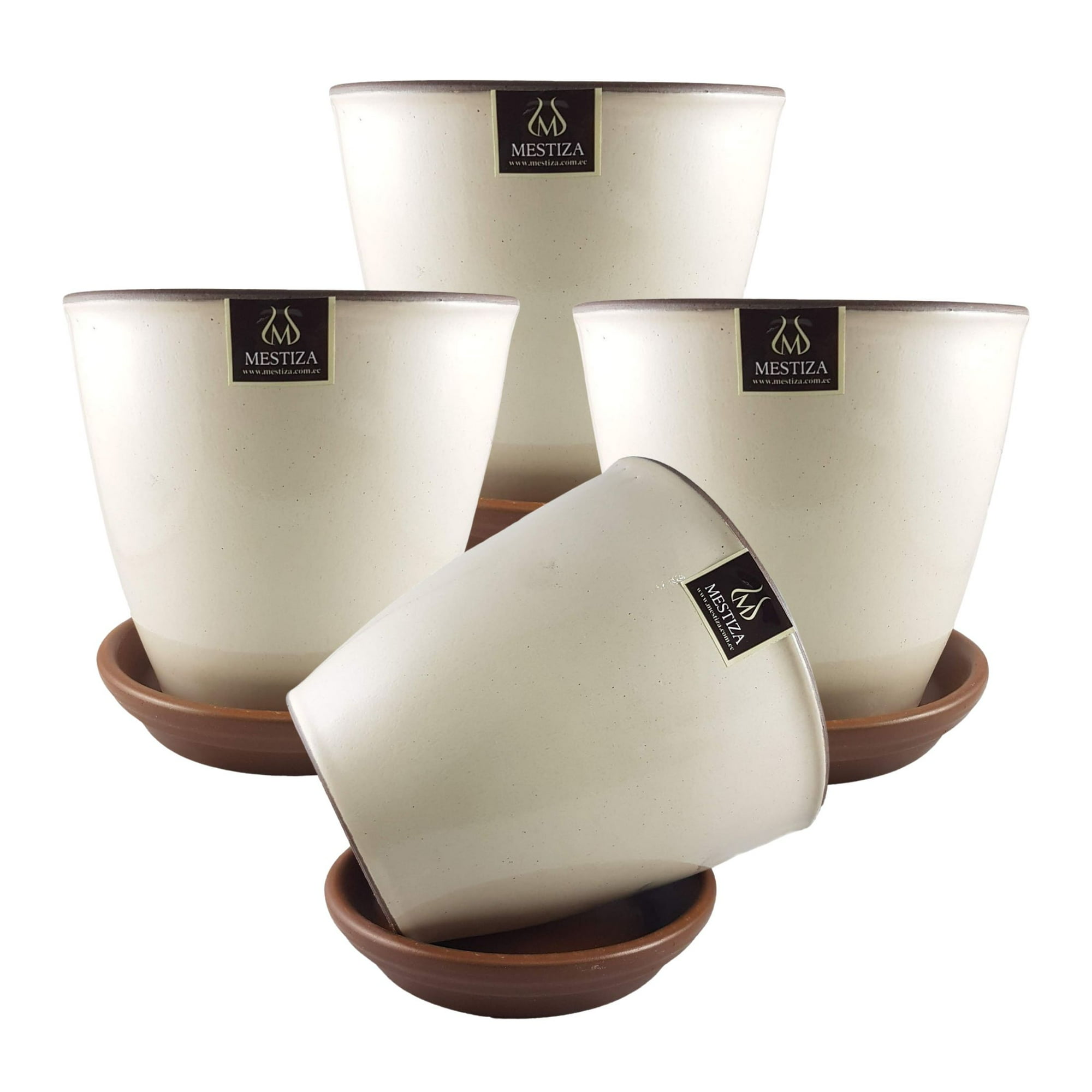 Pottery - Set De 4 Maceta Zafiro 17cm Crema Y Sus Platos