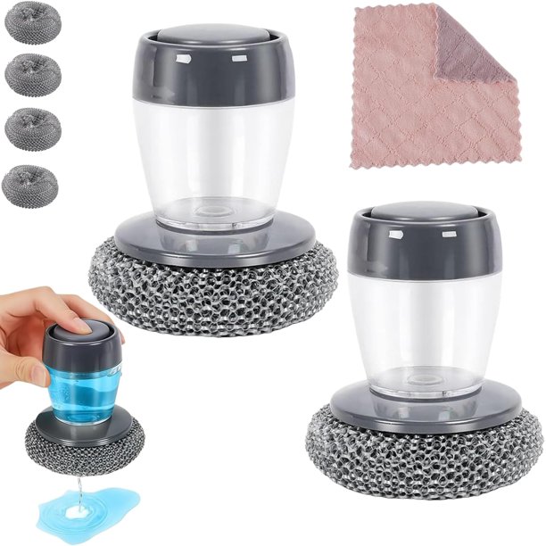 Cepillo platos dispensador jabón estropajo acero 2 uds platos ollas bañera azulejos