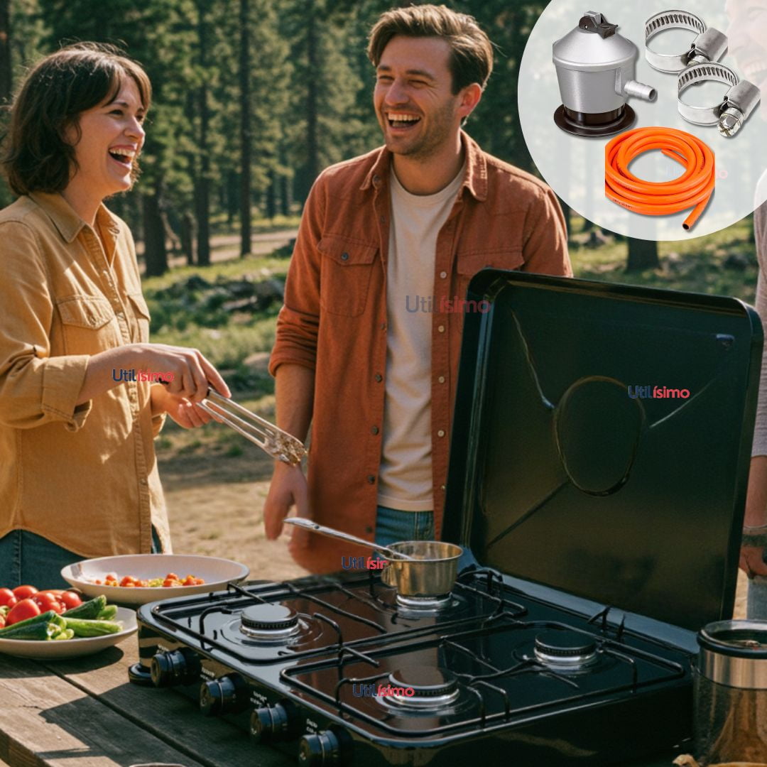 Line - Cocina Encimera A Gas Licuado 4 Platos + Kit De Instalación Cocinilla Negro