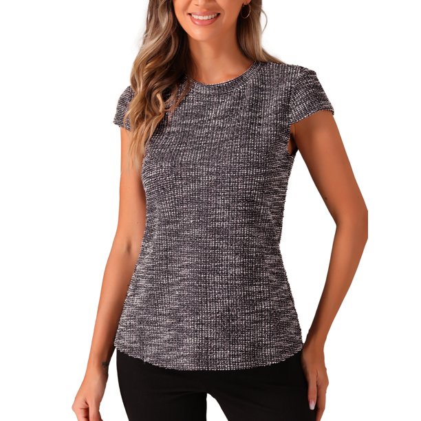 INSPIRE CHIC Blusa Casual de Verano con Manga Corta y Patrón Jaspeado para Mujer XL Rosa Negro