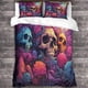 thumbnail image 3 of Funda nórdica con estampado 3D de calavera y flores, juego de ropa de cama con fundas de almohada y cierre de cremallera, hipoalergénico, de microfibra suave, con estampado de esqueleto malv, 3 of 3
