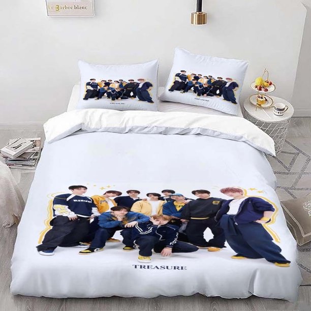 TREASURE Group Photo Themed Bedding Set Soft and Comfortable All-Season Bed Cover and Pillowcase Set Ideal for Home and Bedroom Guest Room