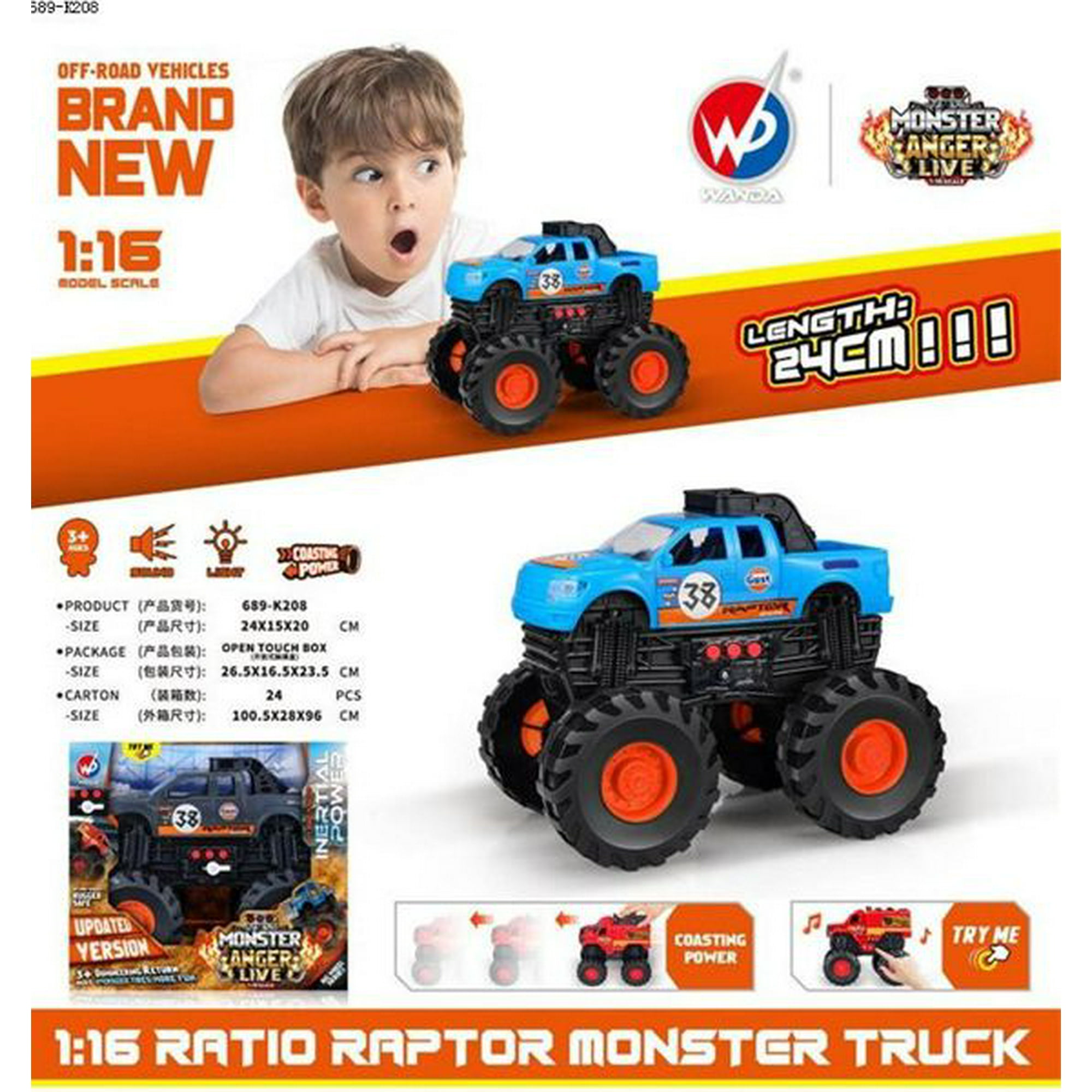 Genérico - Juguete Auto Fricción Monster Anger Celeste