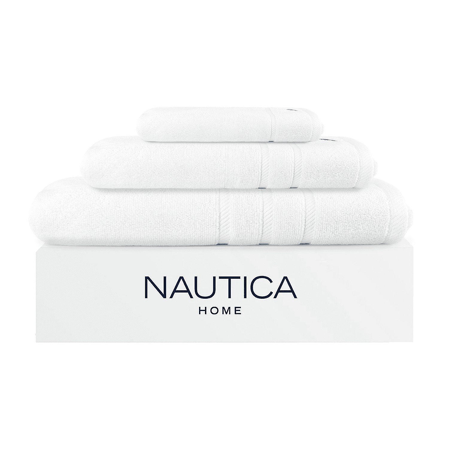 Set 3 Toallas Nautica Signature Cara+mano+cuerpo 100% Algodón Alta Calidad Blanco