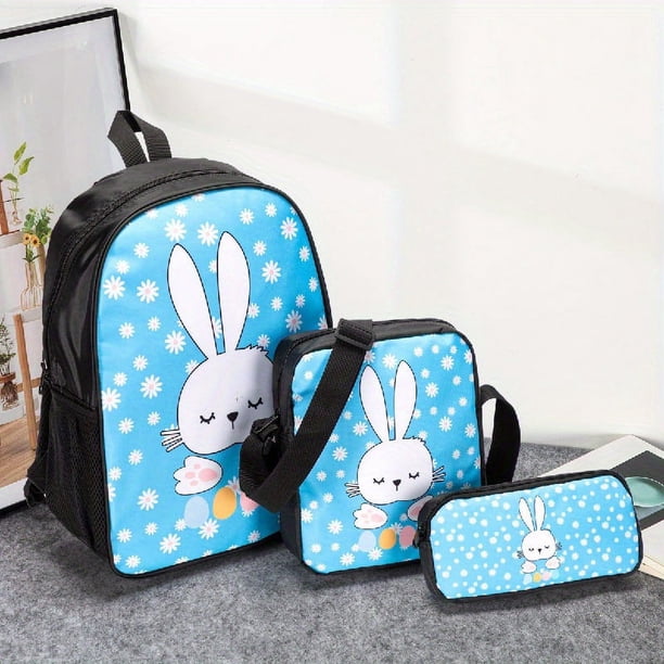 3pcs Backpack Crossbody Bag And Pen Bag Set, 13.8inch 35cm Boys Girls Kids Backpack Lunch Bag Pencil Case Set, Travel Camping Backpack, Casual Cartoon Backpack With Padded Back And Adjustable Strap, F