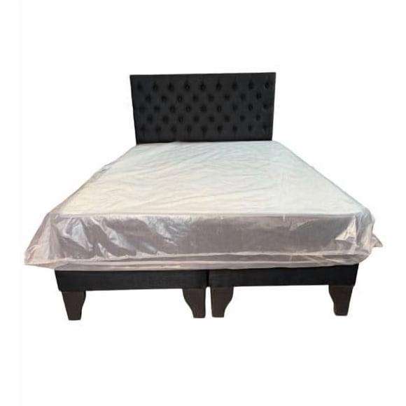 Cama 2 Plazas Negro Europea Incluye Base + Respaldo + Colchon Semi ortopedico