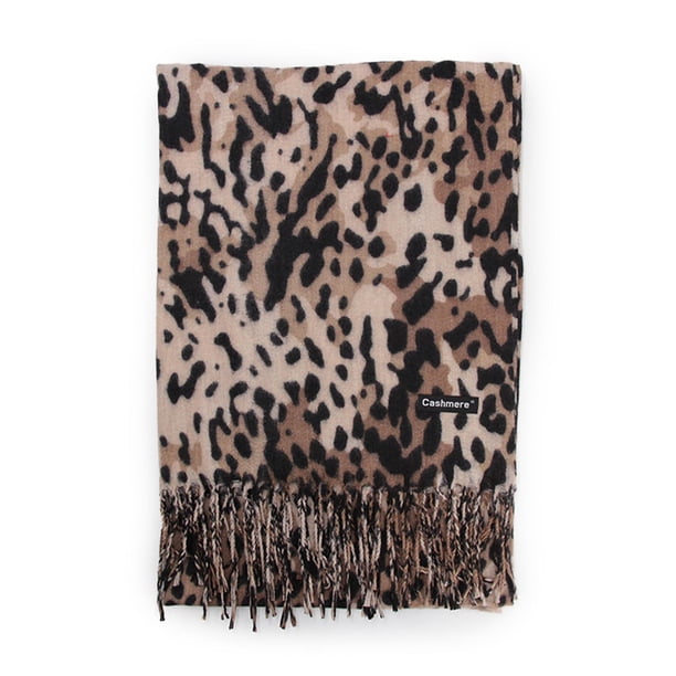 Bufanda Tipo Cashmere Animal Print Elegante Con Flecos Mujer Crema Talla Única