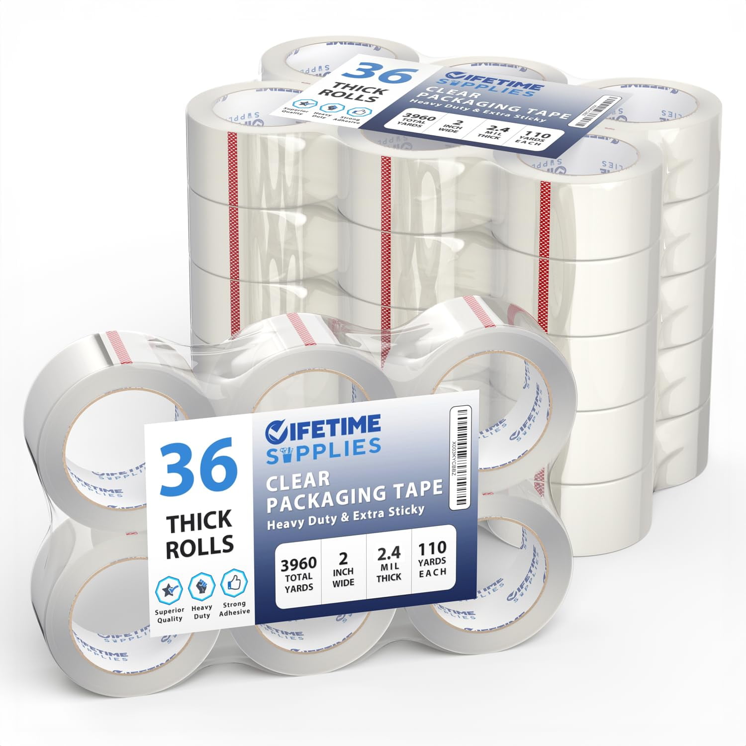 Cinta De Embalaje Lifetime Supplies, 36 Rollos, 2,4 Mm, Transparente, 110 M