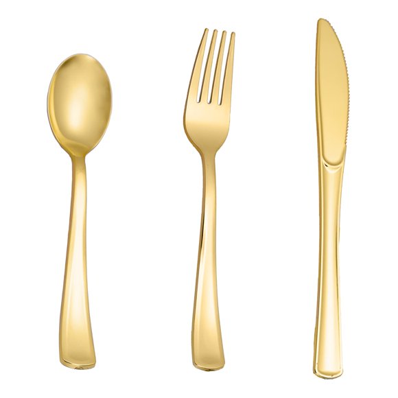 Juego De Utensilios De Plástico Dorado 160 Piezas Para Fiestas Bodas