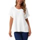 thumbnail image 1 of INSPIRE CHIC Camisetas de Lino para Mujer de Manga Corta Casual Camisetas Básicas de Verano Conjuntos Sueltos Blusa de Color Sólido L Blanco, 1 of 6
