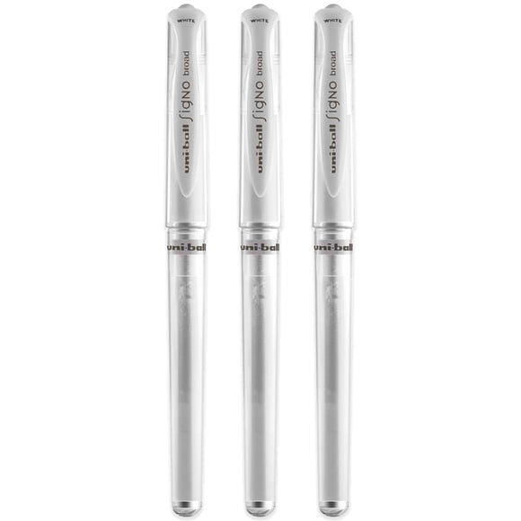 Bolígrafo de gel Uni-ball UM 153 Signo Broad Point, color blanco, paquete de 3