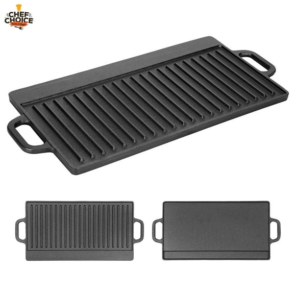 2 En 1 Sarten Churrasquera Reversible Hierro Fundido 50x23cm