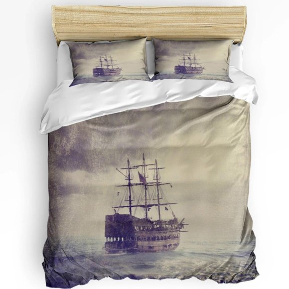 Retro fishing boat Bedding Set Duvet Cover Set3-Piece Bedding Set