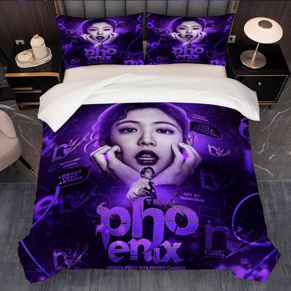 3pcs Team Sophonix Purple Black Geometric Pattern Bedding Set Duvet Cover and Pillowcases with Multicolor Print for All Seasons