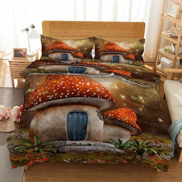 Mushrooms Dots Duvet Quilt Covers Pillow Case Bedding Sets3-Piece Bedding Set (1 Duvet Cover + 2 Pillow Shams)