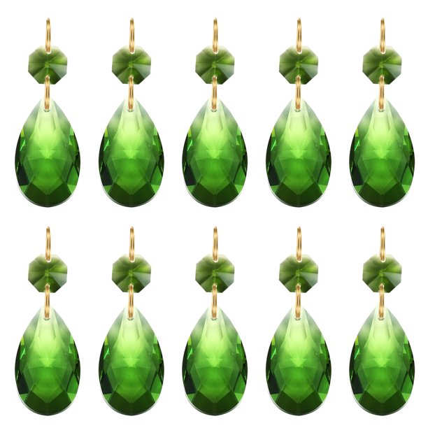 Uxcell Colgantes de Lámpara de Araña de Cristal en Forma de Lágrima, Paquete de 10, 60mm de Largo, 38mm de Piezas de Prismas, Verde