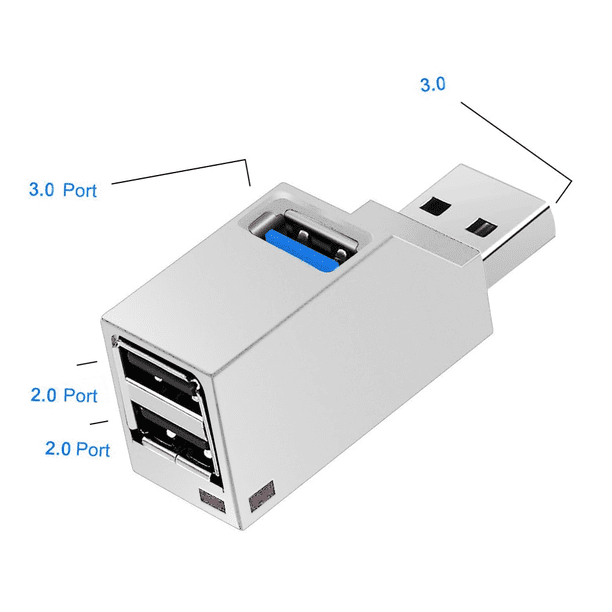 Concentrador USB 3.0 de 3 puertos (2 USB 2.0 + USB 3.0), concentrador de datos para PC y otros dispositivos compatibles con USB 3.0