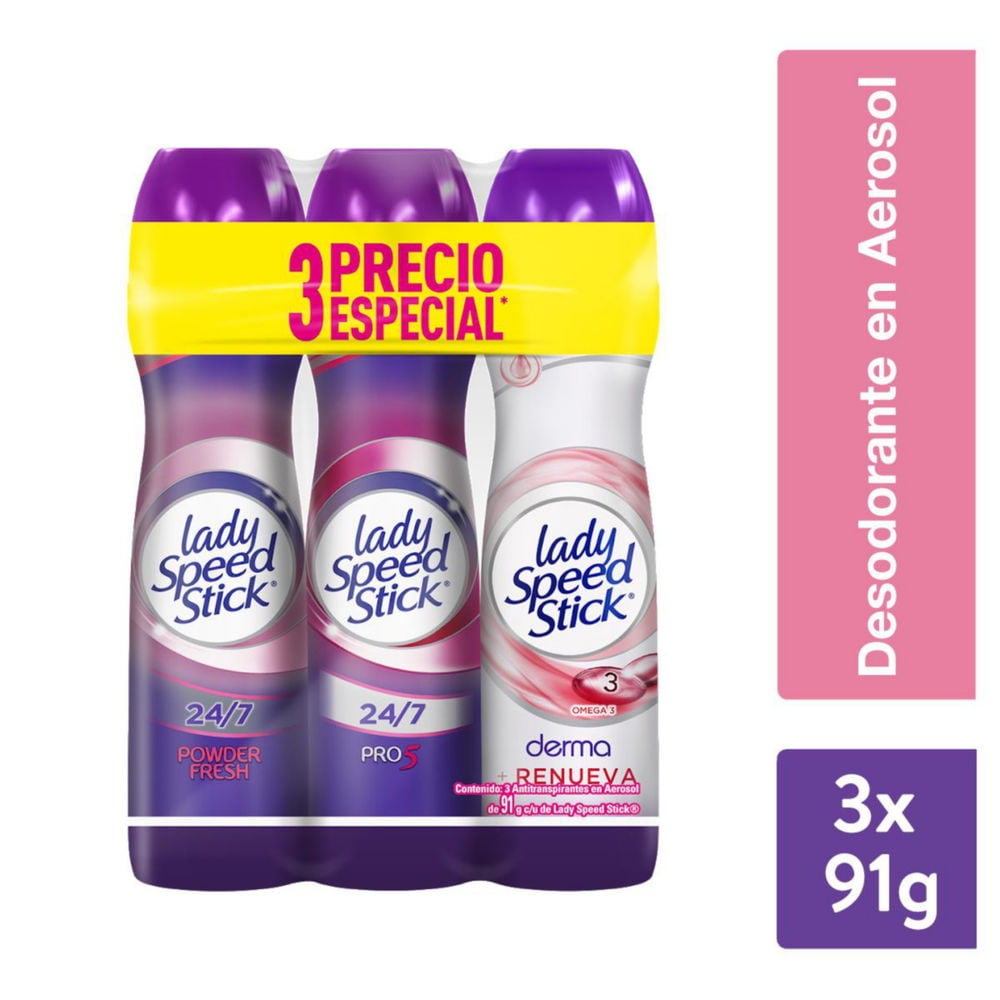 Desodorante En Spray Derma Omega/powder Fresh/pro5 3 X 3 Un 150 ml c/u Lady Speed Stick