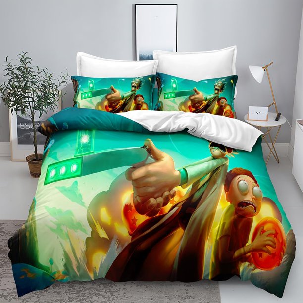 Bed Duvet Cover Ric-k Bedding Sets and Morty 3D Printed Lightweight 3 Piece Comforter Sets for Boys Girls Queen