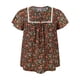 thumbnail image 4 of GRACE & GRANDEUR Blusa de Talla Grande para Mujeres con Estampado Floral de Pascua, Pliegues en el Frente, Cuello con Lazo, Mangas con Volantes, Blusas de Verano para Vacaciones 1X Negro, 4 of 6
