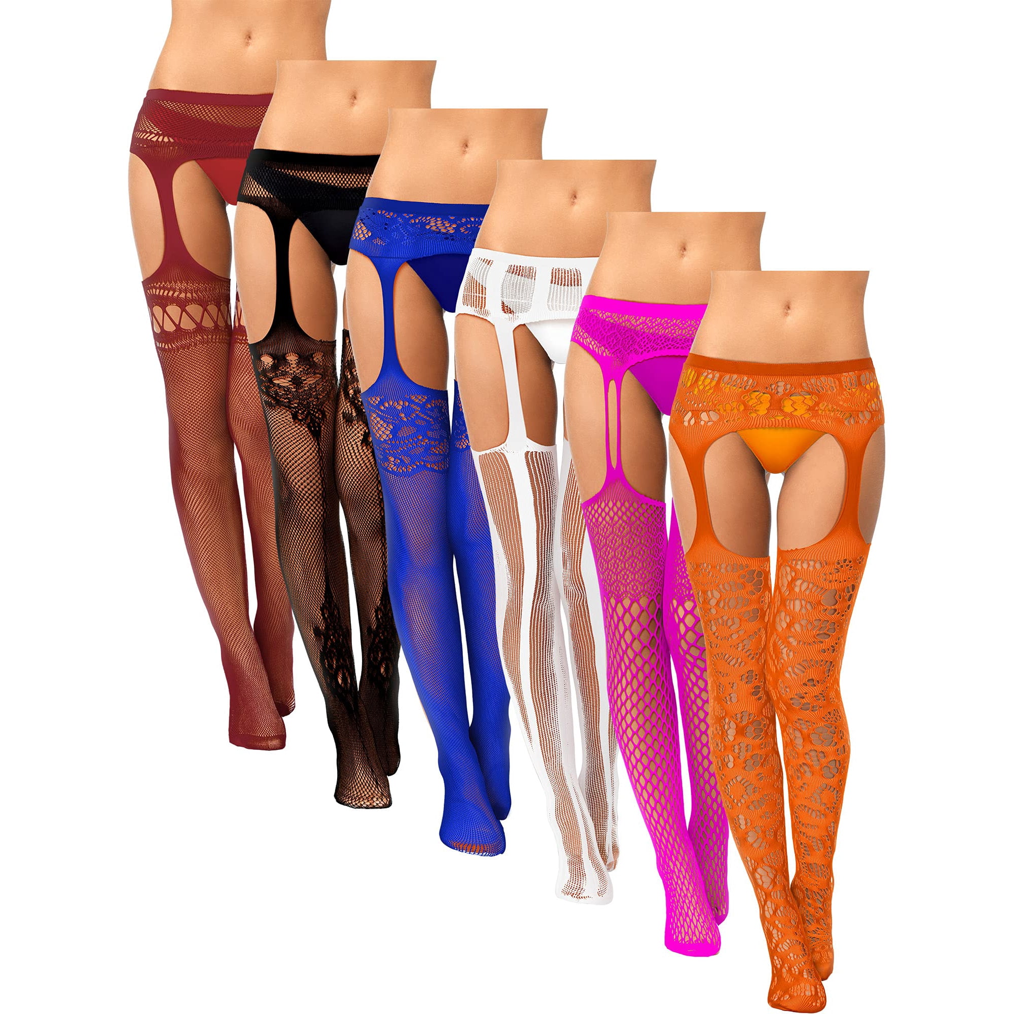 Medias De Red Skylety Para Mujer, Talla Grande, 6 Pares