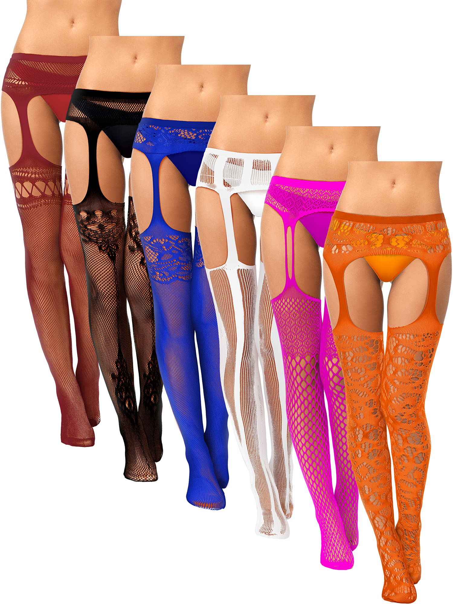 Medias De Red Skylety Para Mujer, Talla Grande, 6 Pares