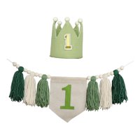 Magideal - Pancarta Para Trona, Guirnalda Con Borlas Para Bebé, Guirnalda De Fondo De Cuerda De 200 Cm, Decoración Para Fiesta De Primer Cumpleaños Para Bebés, N Verde