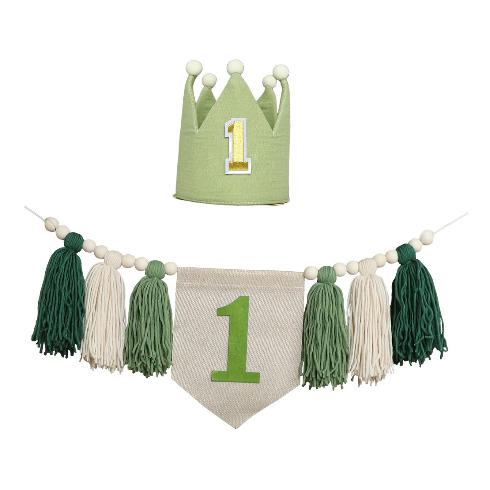 Magideal - Pancarta Para Trona, Guirnalda Con Borlas Para Bebé, Guirnalda De Fondo De Cuerda De 200 Cm, Decoración Para Fiesta De Primer Cumpleaños Para Bebés, N Verde