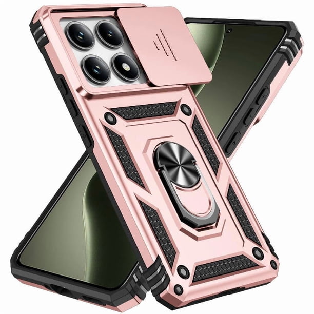 Funda Resistente Anillo Soporte Xiaomi 14T Pro Privacidad Cámara Montaje Magnético Oro rosa