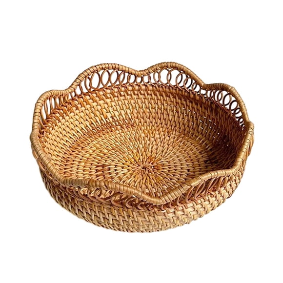 Bandeja de mimbre, cuenco de almacenamiento de ratán, cesta decorativa, cesta tejida para servir, cuenco, cesta de frutas, verduras, decoración de mes S