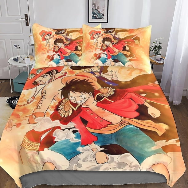 Juego de ropa de cama ONE PIECE con funda nórdica y fundas de almohada, estampado 3D, cierre de cremallera, diseño único, hipoalergénico, diseño de Luffy (anime).