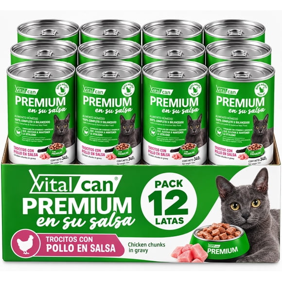 Pack x12 Vitalcan Premium Gato Adulto – Trocitos con Pollo en Salsa 340g