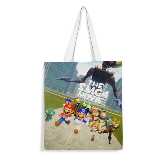 SMG4 Movie Bolso de tela con estampado de lienzo para mujer, bolsa de compras reutilizable y estética, con cremallera interior, regalo para mujer, 35 × 40 cm.
