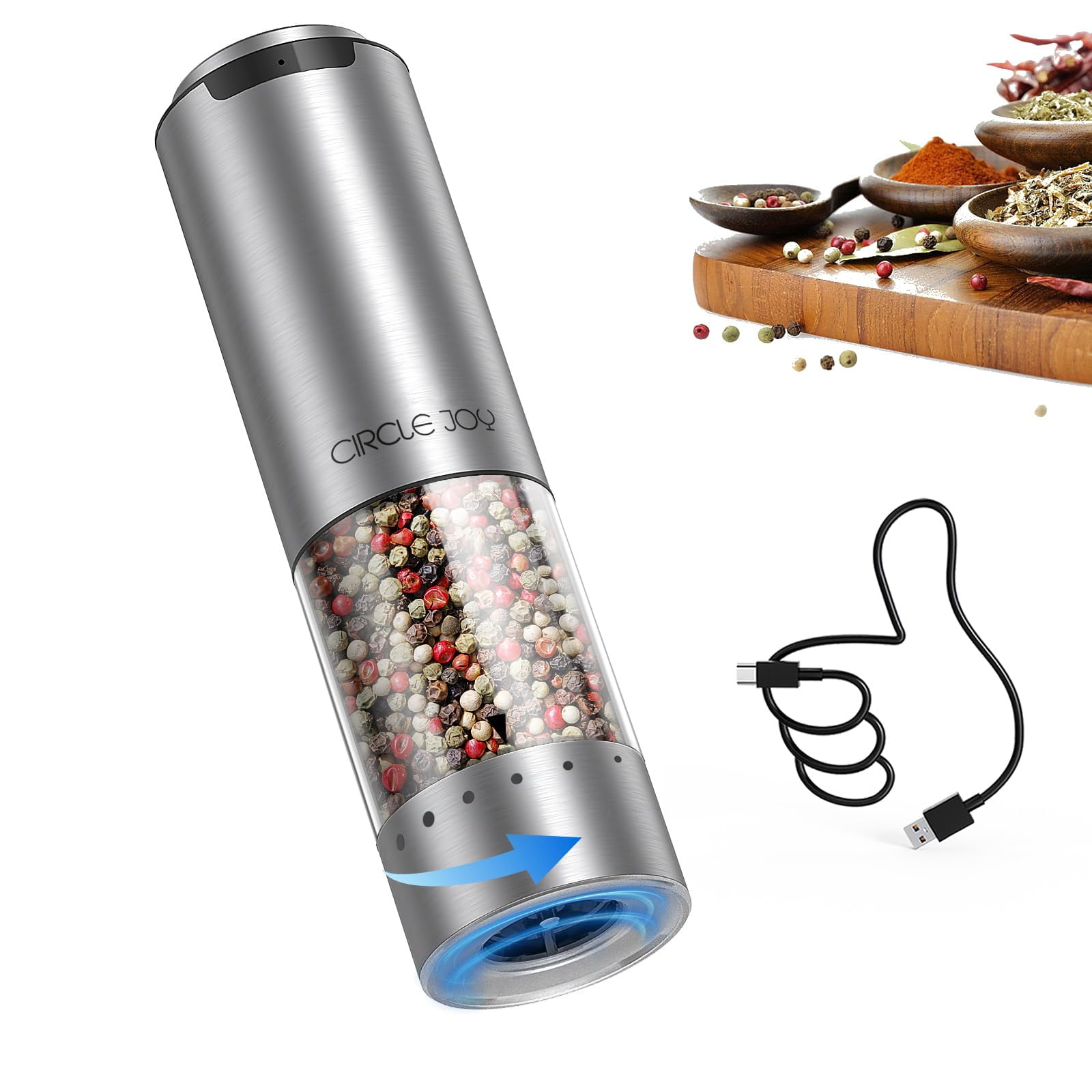 Molinillo De Pimienta Eléctrico Circle Joy Recargable De Acero Inoxidable De 95 Ml