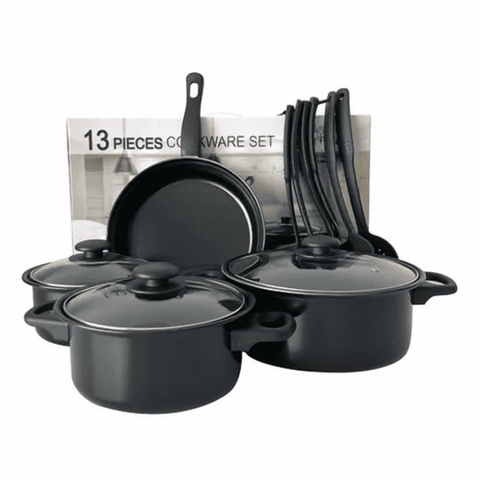 Genérico - Set De Batería De 13 Piezas, Antiadherente, Royal Mark, Ollas Y Sartén, Color Negro