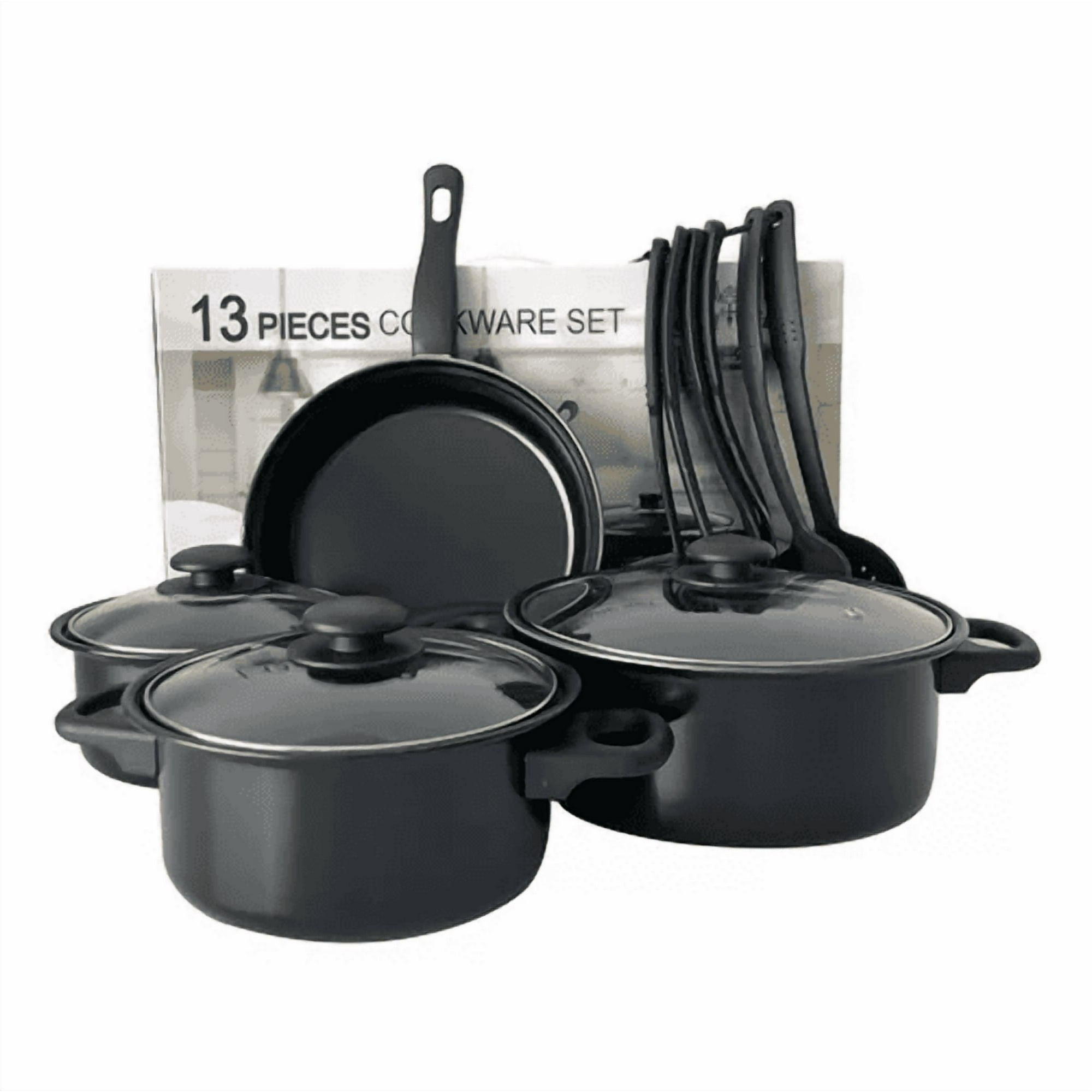 Genérico - Set De Batería De 13 Piezas, Antiadherente, Royal Mark, Ollas Y Sartén, Color Negro