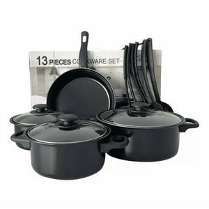 Genérico - Set De Batería De 13 Piezas, Antiadherente, Royal Mark, Ollas Y Sartén, Color Negro