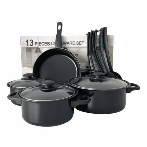 Genérico - Set De Batería De 13 Piezas, Antiadherente, Royal Mark, Ollas Y Sartén, Color Negro