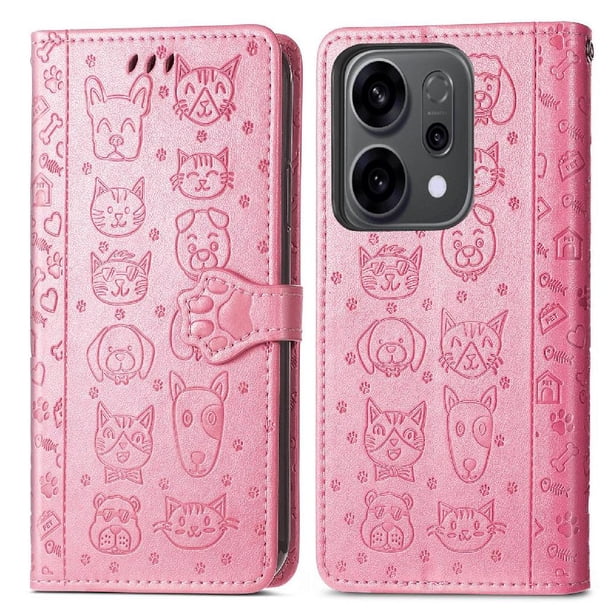 Funda Cartera FOXDOCK para OPPO Reno 14 5G , Flip PU con Relieve de Gatos y Perros, Tarjetero y Soporte