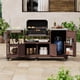 thumbnail image 1 of K&K 75.4" Outdoor Kitchen Island with Sink, Solid Wood Outdoor Grill Cart for XL Green Egg Grills, Rolling Outdoor Bar Cart with Stainless Steel Top, for Pizza Prep & BBQ, Brown, 1 of 3