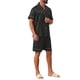 thumbnail image 4 of INSPIRE CHIC Conjunto de Pijama de Satén para Hombre de Manga Corta con Botones a Rayas Ropa de Dormir Sedosa Conjunto de Pantalones Cortos XL Negro, 4 of 5