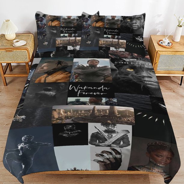 Black Panther Bedding Sets Ultra Soft Skin-Friendly Duvet Cover 3 Piece, Cute Comforter Cover Bed Set for Boys Girls Kids