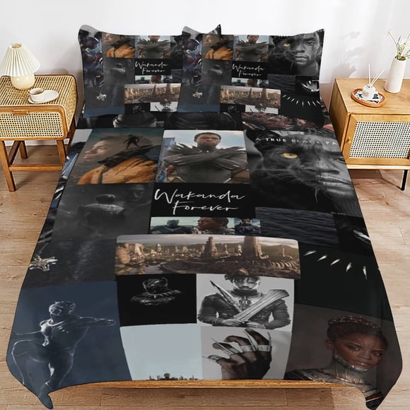 Black Panther Bedding Sets Ultra Soft Skin-Friendly Duvet Cover 3 Piece, Cute Comforter Cover Bed Set for Boys Girls Kids