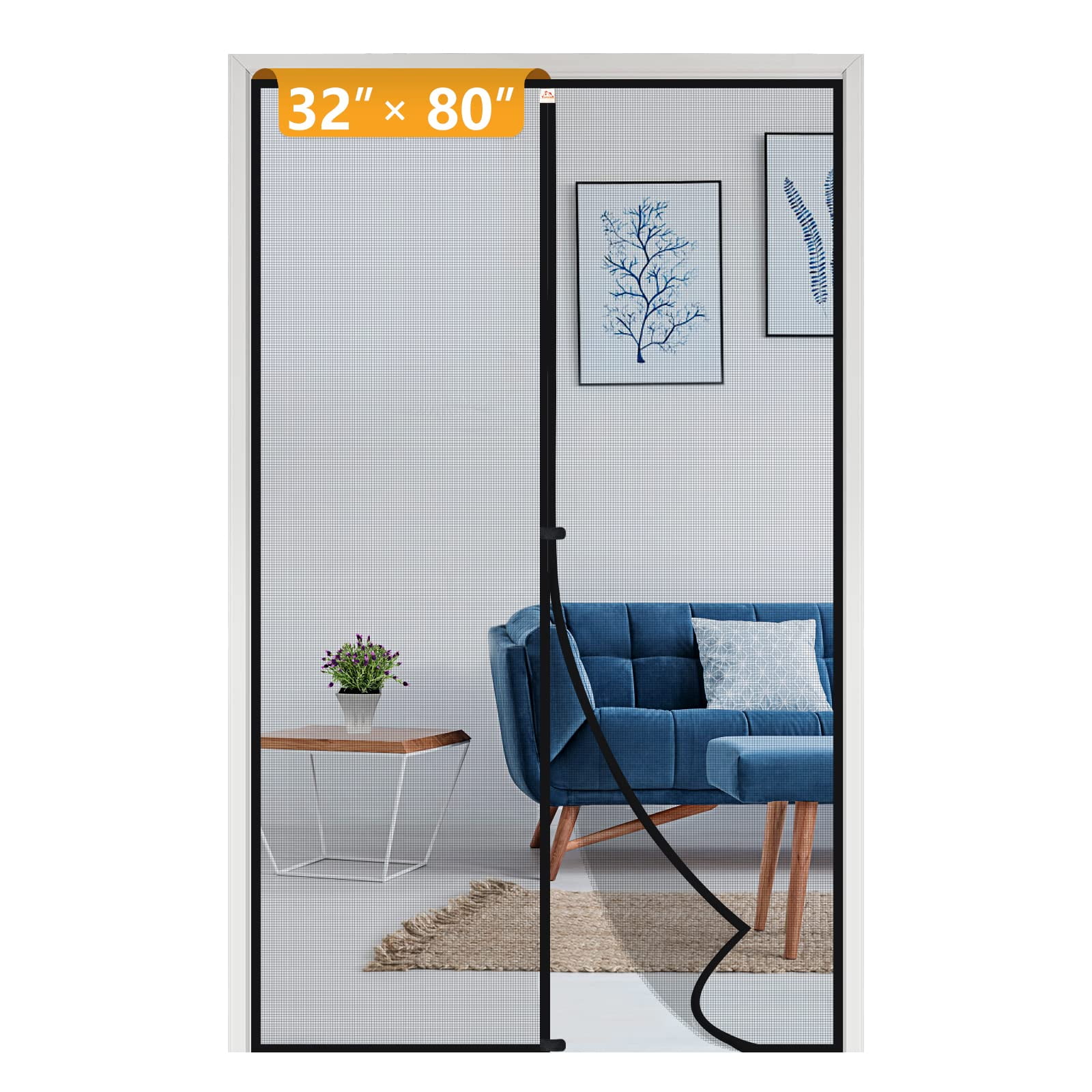 Puerta Mosquitera Magnética Yotache De Malla De Fibra De Vidrio Negra De 34" X 81