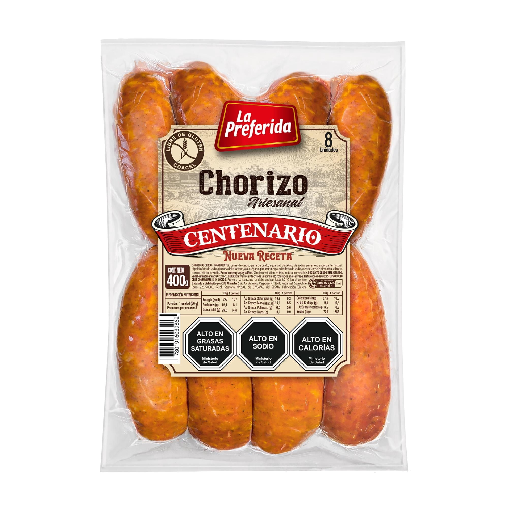 Chorizo Artesanal Centenario 8 Un 400 g La Preferida
