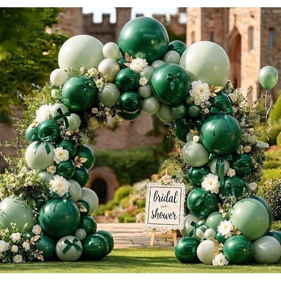 Kit de arco de globos verde esmeralda con moño verde bosque oscuro